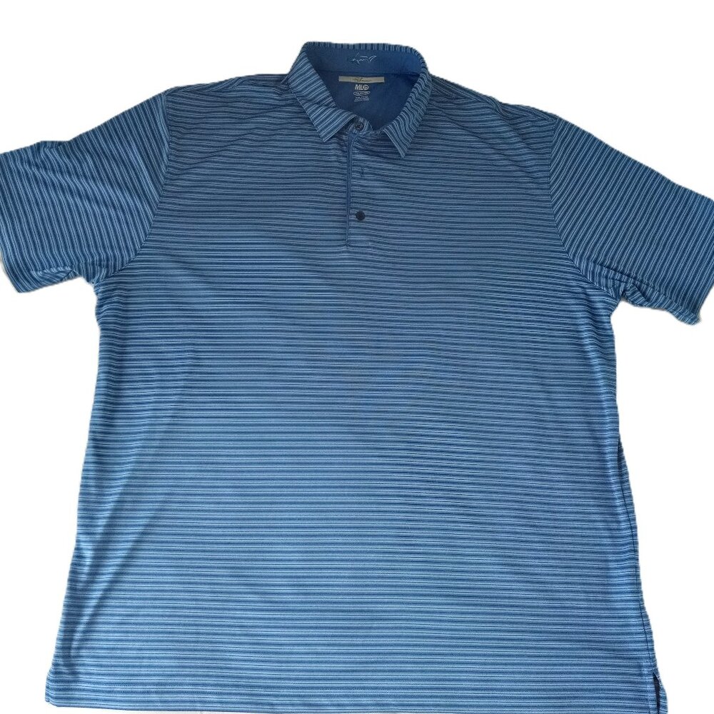 Greg Norman Men's Blue Striped Golf Shirt, XXL/TTG, ML75